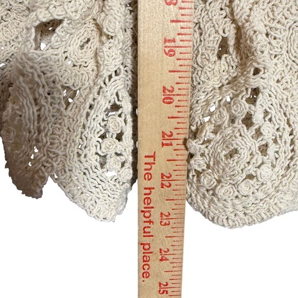 Solitaire Cotton Blend Crochet Medallion Top Women Small Cream Short Sleeve - Picture 3 of 5